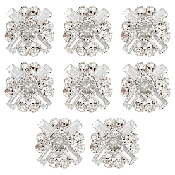 Серебро 1-отверстие латунная с пуговицей на стержне со стеклянными стразами, цветок, серебряные, 26x24x10.5 мм, отверстие : 1.8 мм, 8 шт / коробка