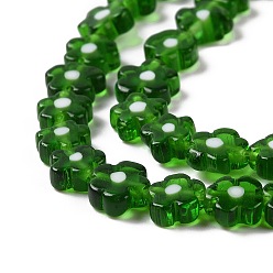 Green Handmade Millefiori Glass Bead Strands, Flower, Green, 6.4~9x3.2mm, Hole: 1mm, about 56pcs/Strand, 15.75''(40cm)