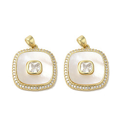 Квадрат Латунные микропаве прозрачные подвески с фианитом, без кадмия и без свинца, с оболочкой, настоящее 18k позолоченное, квадратный, 20x18x3.5 мм, отверстие : 2.5x4 мм
