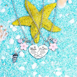 Платина День матери цинковый сплав черная эмаль сердце дочь мать пара ожерелья для женщин, платина, 17.72 дюйм (45 см), 2 шт / комплект