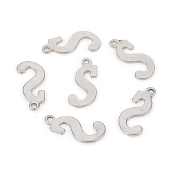 Letter S Не тускнеющие 201 подвески из нержавеющей стали, лазерная резка, буквы, цвет нержавеющей стали, letter.s: 15.5x7x1.2 мм, отверстие : 1 мм