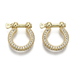 Real 16K Gold Plated Brass Micro Pave Clear Cubic Zirconia D-Ring Anchor Shackle Clasps, for Bracelets Making, Nickel Free, Real 16K Gold Plated, 19x18x3mm, Hole: 1mm