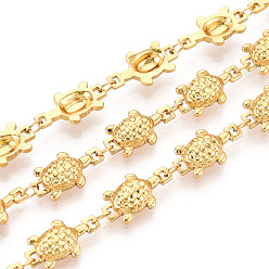 Настоящее золото 18K Цепи из латуни с черепаховым принтом на морскую тематику, без кадмия, без никеля и без свинца, пайки, с катушкой, реальный 18 k позолоченный, 14.5x8x3 мм