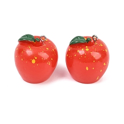 Яблоко Непрозрачные подвески смолы, с железной платиной петлей, красные, яблоко, 26~27x26~26.5 мм, отверстие : 2 мм