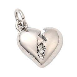 Платина Латунные подвески, разбитое сердце, долговечный, без свинца и без кадмия, стойки покрытие, с целью перехода в кольце, платина, 12x10x3 мм, отверстие : 3 мм