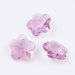 Pink Transparent Glass Pendants, Flower, Faceted, Pink, 14x8mm, Hole: 1mm