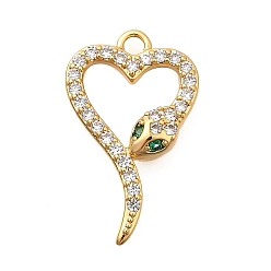 Настоящее золото 18K Латунные микро проложить кубического циркония подвески, змея, без никеля , долговечный, реальный 18 k позолоченный, 19.5x12x2.5 мм, отверстие : 1.6 мм