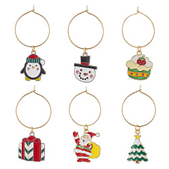Platinum & Golden Christmas Theme Alloy Enamel Wine Glass Charms, with Brass Rings, Mixed Shapes, Platinum & Golden, 46.5~52.5mm, 6pcs/set