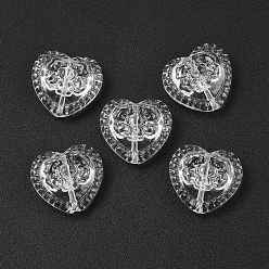 Прозрачный Стеклянные бусины, сердце с цветочным узором из бусин, прозрачные, 16x17.5x7.5 мм, отверстие : 1.2 мм