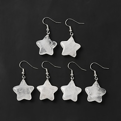 Хрусталь Серьги с подвесками в форме звезды из натурального кварца, платиновые латунные украшения для женщин, 41.5 мм, штифты : 0.7 мм