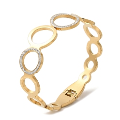 Настоящее золото 18K Браслеты с полым кольцом из нержавеющей стали с кристаллами и стразами для женщин, реальный 18 k позолоченный, внутренний диаметр: 1-7/8x2-1/4 дюйм (4.9x5.8 см), 18 мм