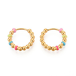 Настоящее золото 14K 304 серьги из нержавеющей стали для женщин, с эмалью, кольцо, ионное покрытие (ip), реальный 14 k позолоченный, 15x3 мм