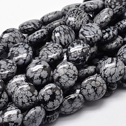 Schneeflocken-Obsidian Flache, runde natürlichen Schneeflocken Obsidian Perlenstränge, 16x14x7 mm, Bohrung: 1 mm, ca. 25 Stk. / Strang, 15.74 Zoll