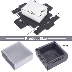 Черный Складная творческая коробка крафт-бумаги, свадебные подарочные коробки, ящик для подарков, бумажная подарочная коробка, с матовым покрытием из пвх, квадратный, чёрные, готовое изделие: 8.3x8.3x3.2 см
