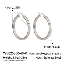 Stainless Steel Color 304 Stainless Steel Hoop Earrings for Women, Stainless Steel Color, 40x4mm