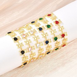 (52) Непрозрачная лаванда Браслеты-цепочки с микропаве из кубических цирконий из латуни для женщин, со стеклом, стойки покрытие, долговечный, без свинца и без кадмия, реальный 18 k позолоченный, разноцветные, 6-7/8 дюйм (17.5 см)