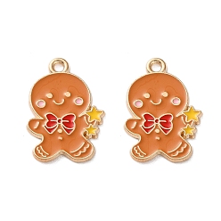 Gingerbread Man Подвески из эмали и сплава, Новогодняя тема, золотой свет, Колобок, 22x15x1.2 мм, отверстие : 1.6 мм