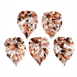 (404) Непрозрачное AB Кислое яблоко Ацетат целлюлозы (смола) большие подвески, с петлями из латуни, покрытой светлым золотом, лист, цветочный белый, 62x41x2.5 мм, отверстие : 1.4 мм, Перейти кольцо: 6.5x1 мм, 5 мм внутренним диаметром