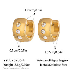Plaqué 18K Or Véritable 304 boucles d'oreilles créoles en strass en acier inoxydable pour femmes, réel 18 k plaqué or, 13.7x7x12.8mm