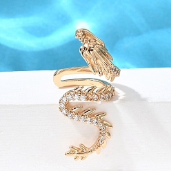 Золотой Серьги-каффы из латуни с прозрачным кубическим цирконием, дракон, золотые, 30x13.5x16.5 мм