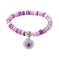 Средний Фиолетовый Браслеты с подвесками в форме сердца из натуральных драгоценных камней и бисера миюки, Браслеты стрейч из полимерной глины в виде дисков из бисера, средне фиолетовый, внутренний диаметр: 2 дюйм (5.1 см)