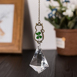 Rhombus Crystal Glass Sun Catcher Pendant, Rainbow Maker, DIY Garden & Home Decoration, Cat Shape, Rhombus, 235x50mm