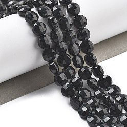 Black Onyx Натуральные бусины из черного оникса (окрашенные и нагретые), граненые, плоско-круглые, 6~7.5x4~5.5 мм, отверстие : 0.8~1 мм, около 56~70 шт / нитка, 15.31~16.10 дюйм (38.9~40.9 см)