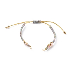 Colorful Polyester & Nylon Thread Braided Beaded Bracelet Making, with 304 Stainless Steel Jump Rings and Brass Beads, Golden, Colorful, 5-3/4~10-7/8 inch(14.6~27.5cm)