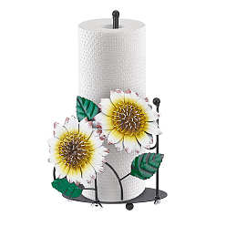 Black Iron Desktop Tissue Storage Holder, Flat Round with Sunflower, Black, 180x330mm