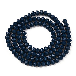 Steel Blue Opaque Solid Color Glass Beads Strands, Faceted, Rondelle, Steel Blue, 2.5x1.5mm, Hole: 0.4mm, about 150~160pcs/strand, 11.42~12.2 inch(29~31cm)