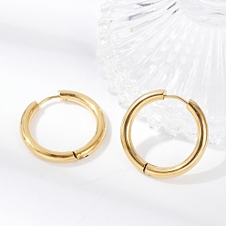 Настоящее золото 18K Ионное покрытие (ip) 304 серьги-кольца из нержавеющей стали, серьги Huggie с ручной полировкой, реальный 18 k позолоченный, 9 датчик, 24x3 мм, штифт: 0.9 мм (± 0.1 мм), внутренний диаметр: 18 мм