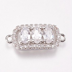 Platinum Brass Micro Pave Cubic Zirconia Links, Clear, Rectangle, Platinum, 19x8x4mm, Hole: 1mm
