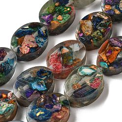 Разноцветный Окрашенная натуральная императорская яшма с нитями смоляных бусин, овальные, красочный, 16x12x6 мм, отверстие : 1.2 мм, около 11 шт / нитка, 6.89 дюйм (17.5 см)