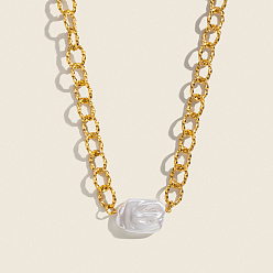 Настоящее золото 18K Элегантный кулон из натурального барочного пресноводного жемчуга 304 цепочка из текстурированной нержавеющей стали для женщин, белые, реальный 18 k позолоченный, 17.72 дюйм (45 см)