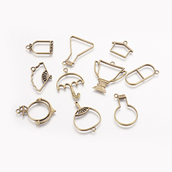 Античная Бронза Стойки из пластика с открытыми задними подвесками, для diy уф смолы, эпоксидная смола, Прессованные цветочные украшения, разнообразные, античная бронза, 22~45x18~40x3.5~3.8 мм, отверстия : 2.8~3 mm , 10 шт / комплект