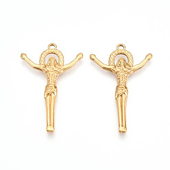 Настоящее золото 18K 304 подвески из нержавеющей стали, ионное покрытие (ip), чары Иисуса, религия, реальный 18 k позолоченный, 37x24x2.5 мм, отверстие : 1.8 мм