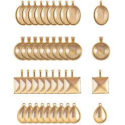 Antique Golden DIY Makings, Alloy Pendant Cabochon Settings and Clear Glass Cabochons, Teardrop & Oval & Square & Flat Round, Antique Golden, Pendant Cabochon Settings: 32pcs/set, Cabochons: 32pcs/set