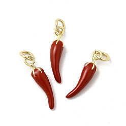 Красный Латунь эмаль подвески, без кадмия, без никеля и без свинца, с прыжковых колец, реальный 18 k позолоченный, чили прелести, красные, 19x4.5x4 мм, отверстие : 3.2 мм