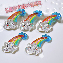 Радуга Прозрачные смолы кабошоны, с блестка, радуга, 31x36 мм