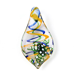 Зеленый Большие подвески, лэмпворк, ручная работа , слеза и лягушка, зелёные, 53x27x14 мм, отверстие : 8x5.5 мм