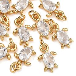 Real 18K Gold Plated SHEGRACE Brass Clear Cubic Zirconia Charms, Cadmium Free & Nickel Free & Lead Free, Turtle Charms, Real 18K Gold Plated, 11.5x8x3mm, Hole: 2mm