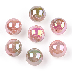 Pink Cuentas de resina translúcida, perlas de brillo, rondo, rosa, 8x7.5 mm, agujero: 1.8 mm