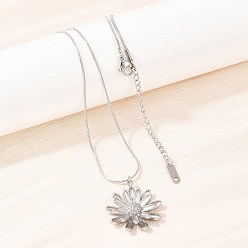 Нержавеющая Сталь Цвет 304 Женские ожерелья в форме змеи с подвеской-цветком из нержавеющей стали, не тускнеет, цвет нержавеющей стали, 17.91 дюйм (45.5 см)