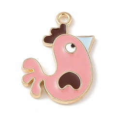 Pink Alloy Enamel Pendants, Light Gold, Chicken Charm, Pink, 25x18x2mm, Hole: 1.8mm