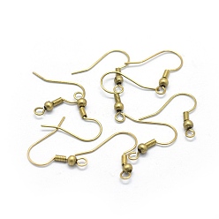 Raw(Unplated) Brass Earrings Hook Findings, with Horizontal Loop, Raw(Unplated), 18x19x3mm, Hole: 1.5mm, Beads: 3x2mm, 26 Gauge, Pin: 0.4mm