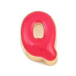 Letter Q Laiton perles d'émail, sans cadmium et sans plomb, crémaillère plaquage, plaqué longue durée, réel 18 k plaqué or, lettre q, 15.5x11.5x7mm, Trou: 3x11mm