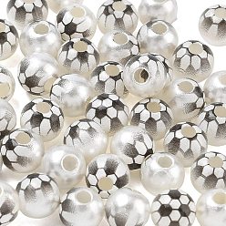 Black Sports Printed ABS Plastic Beads, Football, Black, 7x7.5mm, Hole: 2.5mm, 2173pcs/500g