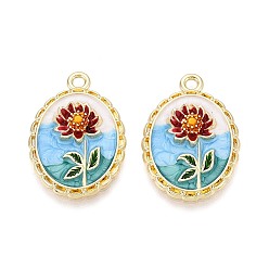 Light Gold Стойки обшивки сплава эмали подвески, овальный и цветок, золотой свет, 25.5x18x3.5 мм, отверстие : 1.8~2 мм