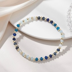 Темно-Голубой Браслеты из окрашенного натурального малайзийского нефрита и синтетического гематита для женщин, рондель и круглый, глубокое синее небо, внутренний диаметр: 2.13 дюйм (5.4 см)