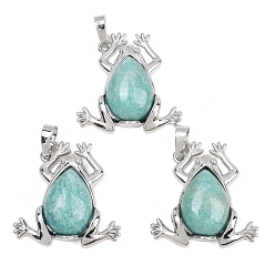 Лягушка Природные подвески амазонит, латунные драгоценные камни, амулеты в виде животных, стойки покрытие, долговечный, платина, лягушки, 29x29x7.5 мм, отверстие : 8x5 мм